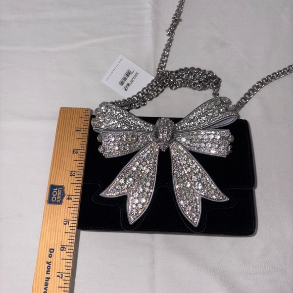 Kurt Geiger Black Velvet Crystal Bow Crossbody Bag Mini Shoulder Chain Purse new - Picture 2 of 8
